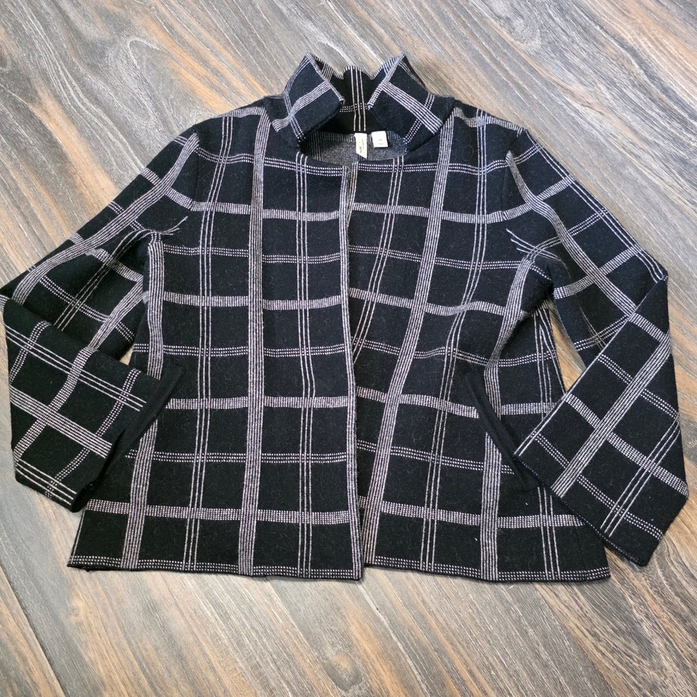 Moth by Anthropologie Women XS Black White Plaid Mock Neck Knit Jacket
